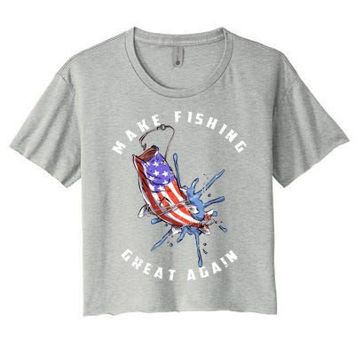 Patriotic Fishing Art Make Fishing Great Again American Flag Gift Women's Crop Top Tee