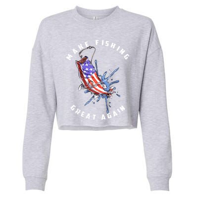 Patriotic Fishing Art Make Fishing Great Again American Flag Gift Cropped Pullover Crew