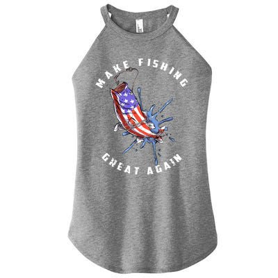 Patriotic Fishing Art Make Fishing Great Again American Flag Gift Women's Perfect Tri Rocker Tank