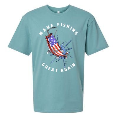 Patriotic Fishing Art Make Fishing Great Again American Flag Gift Sueded Cloud Jersey T-Shirt