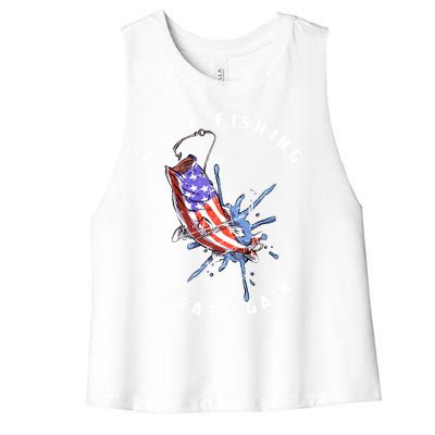 Patriotic Fishing Art Make Fishing Great Again American Flag Gift Women's Racerback Cropped Tank