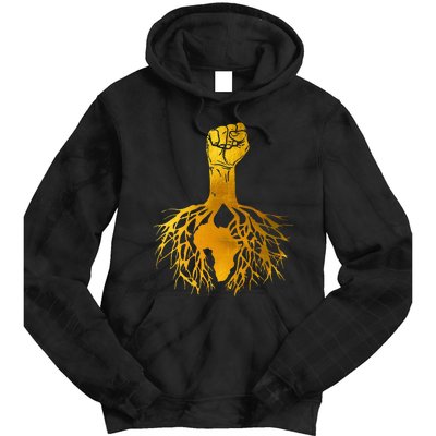 Power Fist Africa Roots Black History Pride Gold Silhouette Tie Dye Hoodie