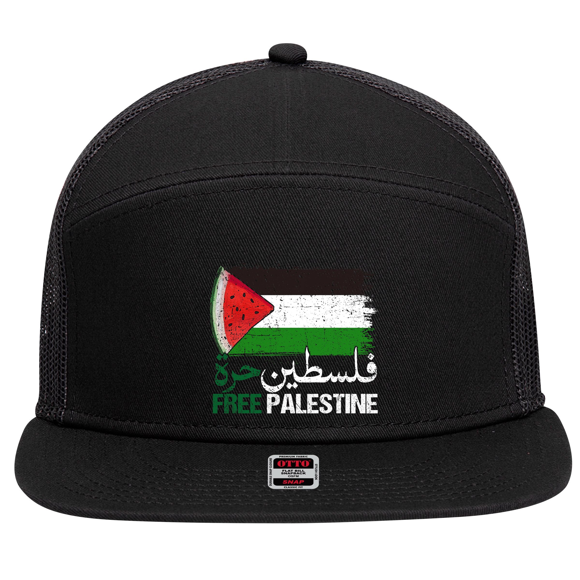 Palestine Free Arabic Free Gaza Watermelon Palestine Flag 7 Panel Mesh Trucker Snapback Hat