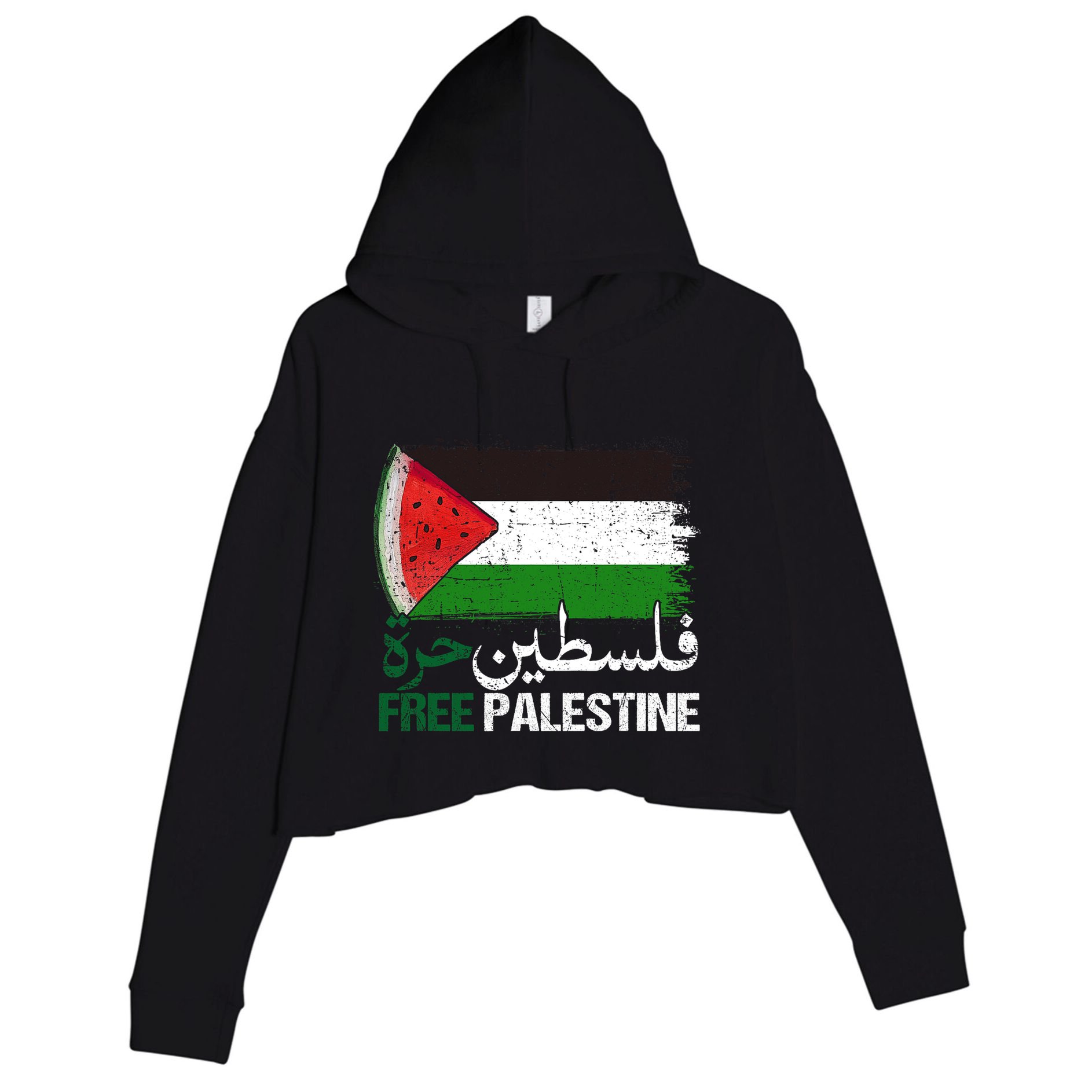 Palestine Free Arabic Free Gaza Watermelon Palestine Flag Crop Fleece Hoodie