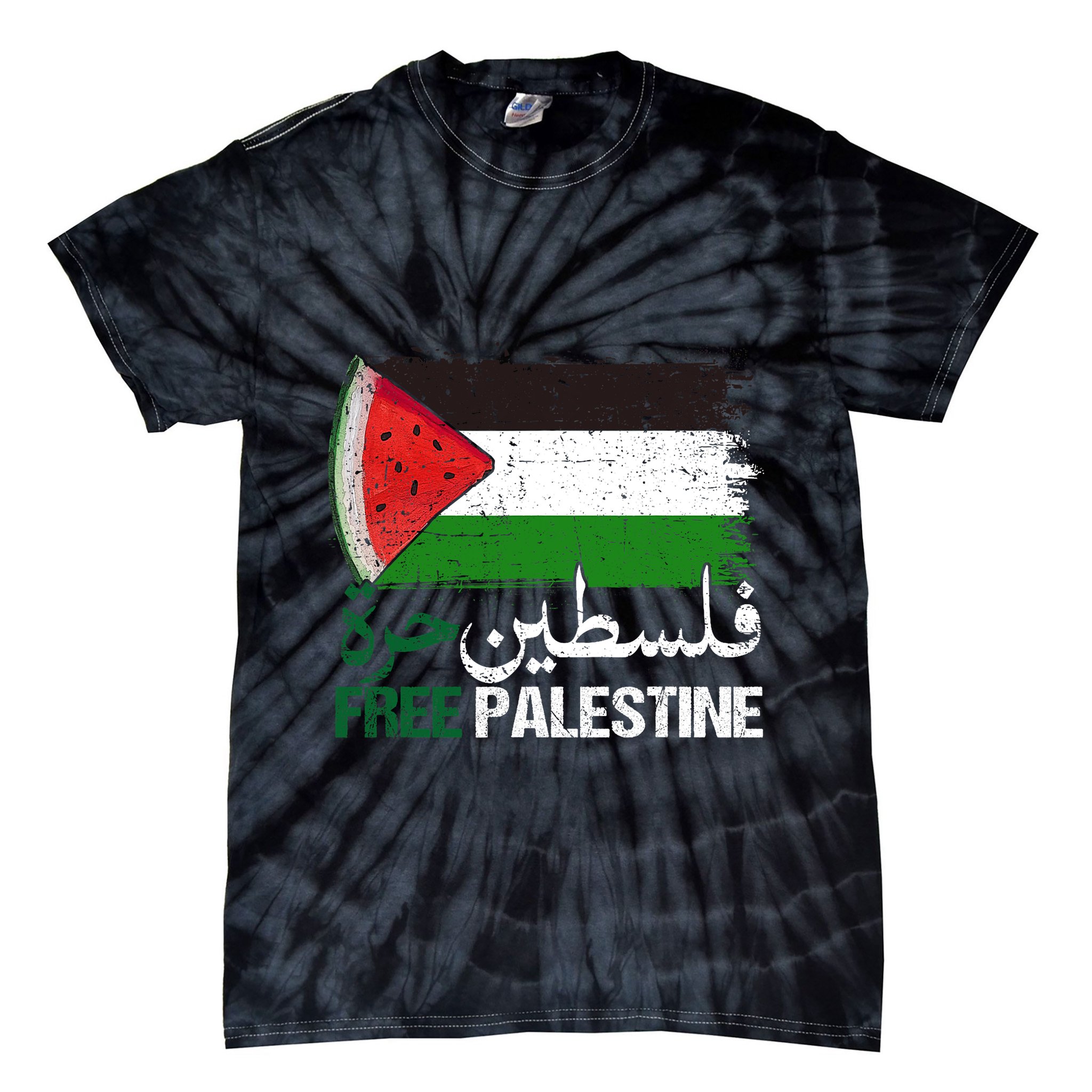 Palestine Free Arabic Free Gaza Watermelon Palestine Flag Tie-Dye T-Shirt