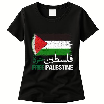 Palestine Free Arabic Free Gaza Watermelon Palestine Flag Womens T-Shirt