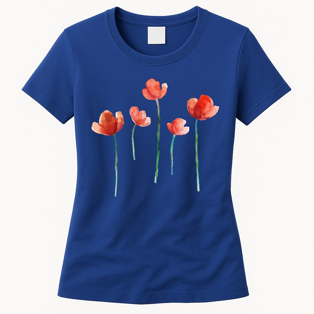 Poppy Flowers Aesthetic Watercolor Cute Tee Gift Womens T-Shirt