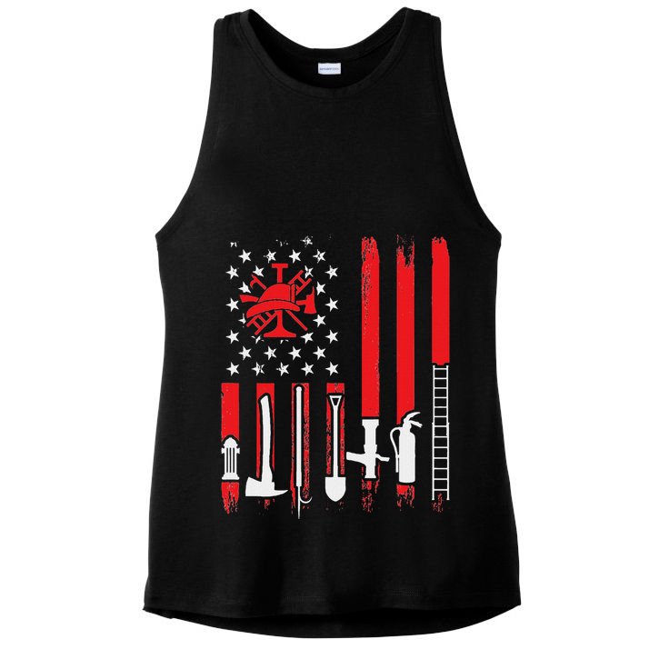 Patriotic Fireman American Flag Firefighter Ladies PosiCharge Tri-Blend Wicking Tank