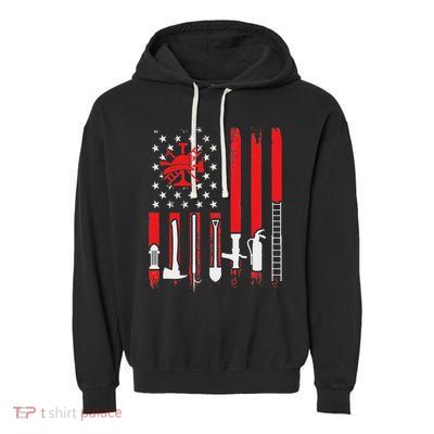 Patriotic Fireman American Flag Firefighter Garment-Dyed Fleece Hoodie