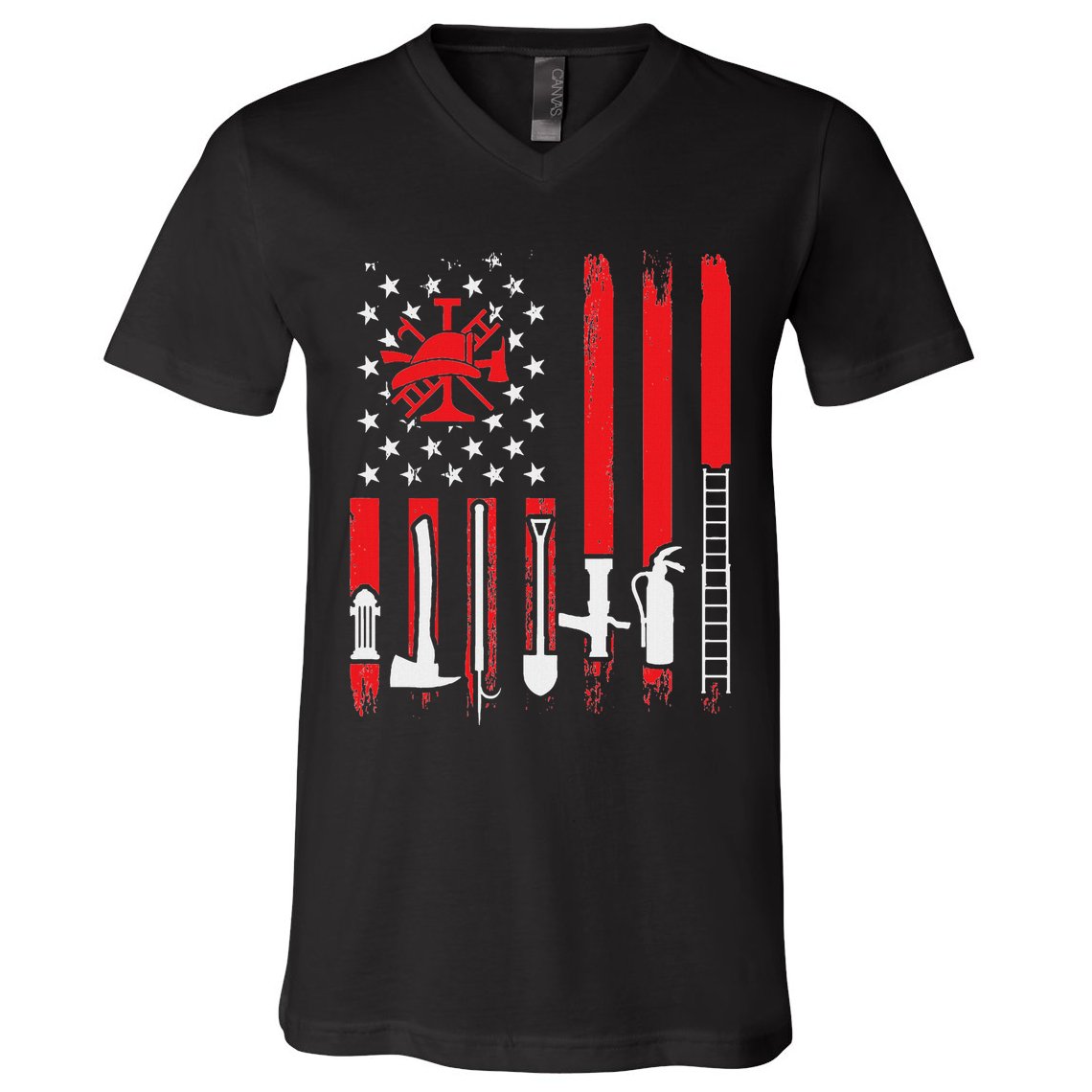 Patriotic Fireman American Flag Firefighter V-Neck T-Shirt