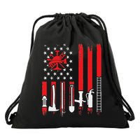 Patriotic Fireman American Flag Firefighter Drawstring Bag
