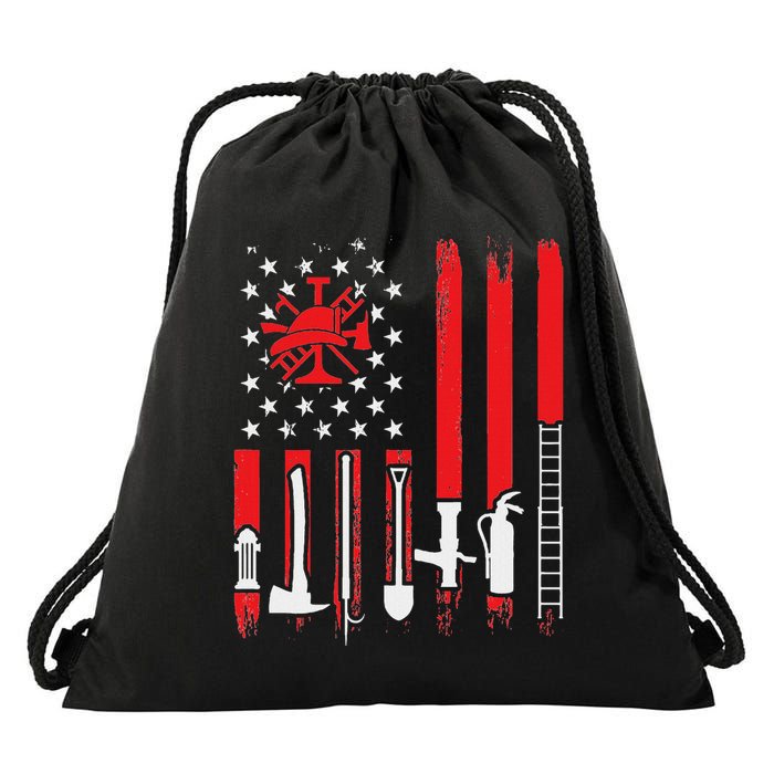Patriotic Fireman American Flag Firefighter Drawstring Bag
