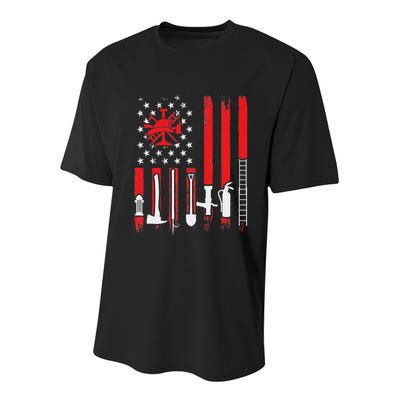 Patriotic Fireman American Flag Firefighter Youth Performance Sprint T-Shirt