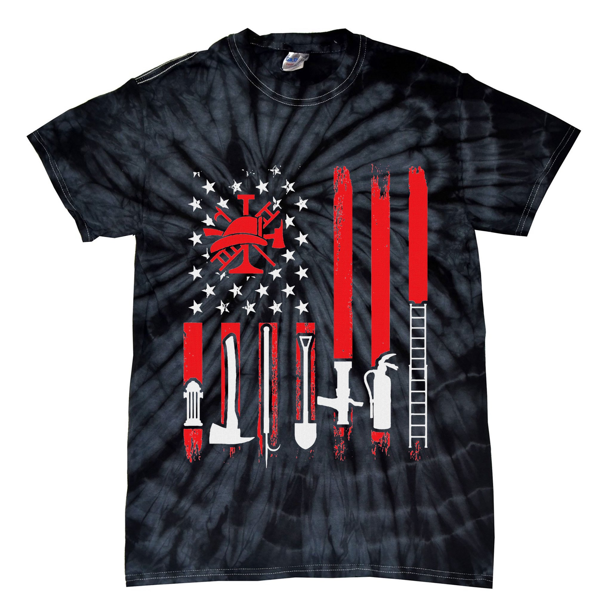 Patriotic Fireman American Flag Firefighter Tie-Dye T-Shirt