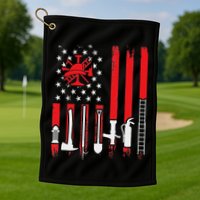 Patriotic Fireman American Flag Firefighter Golf Towel