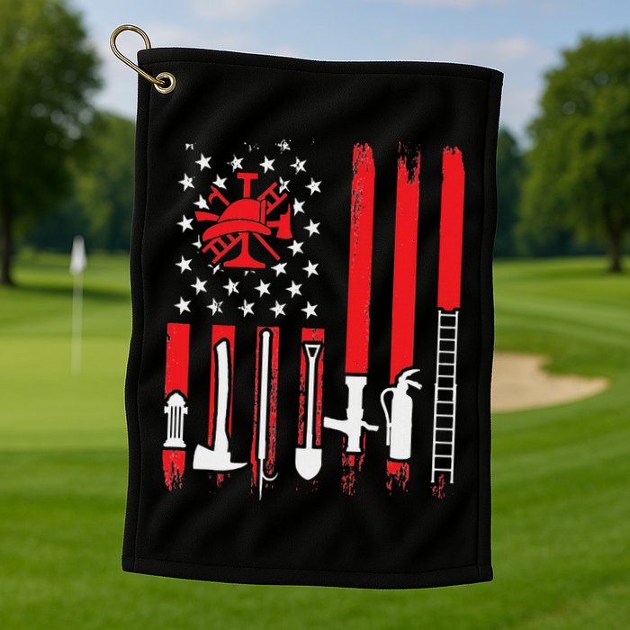 Patriotic Fireman American Flag Firefighter Golf Towel