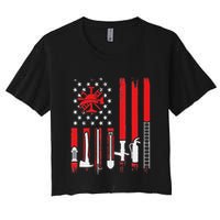 Patriotic Fireman American Flag Firefighter Women's Crop Top Tee