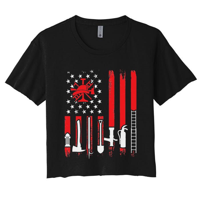 Patriotic Fireman American Flag Firefighter Women's Crop Top Tee