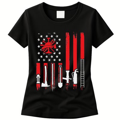 Patriotic Fireman American Flag Firefighter Womens T-Shirt