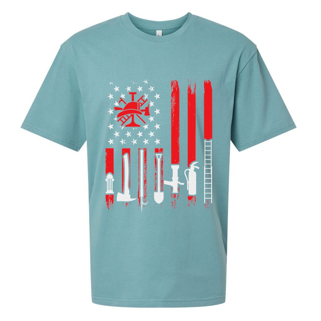 Patriotic Fireman American Flag Firefighter Sueded Cloud Jersey T-Shirt