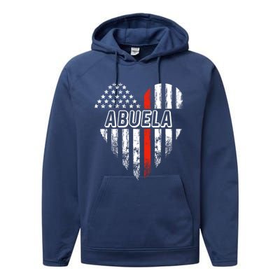 Proud Firefighter Abuela American Flag Heart Funny Gift Performance Fleece Hoodie