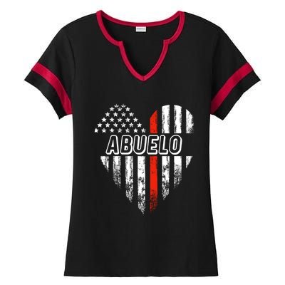 Proud Firefighter Abuelo American Flag Heart Gift Ladies Halftime Notch Neck Tee