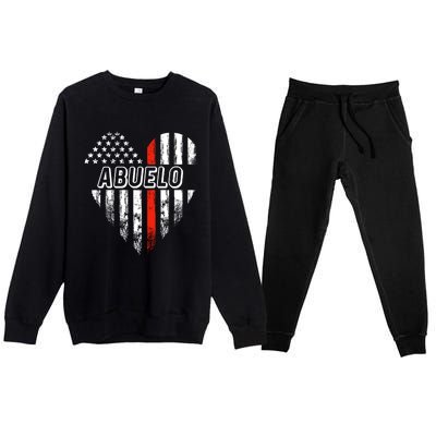 Proud Firefighter Abuelo American Flag Heart Gift Premium Crewneck Sweatsuit Set