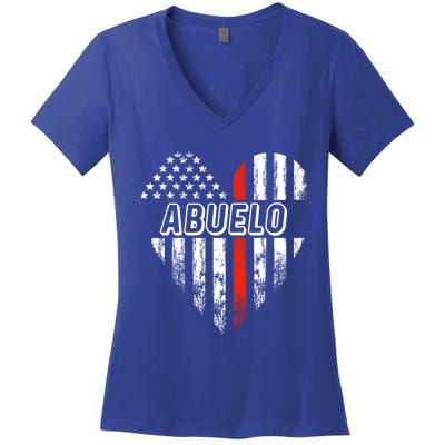 Proud Firefighter Abuelo American Flag Heart Gift Women's V-Neck T-Shirt