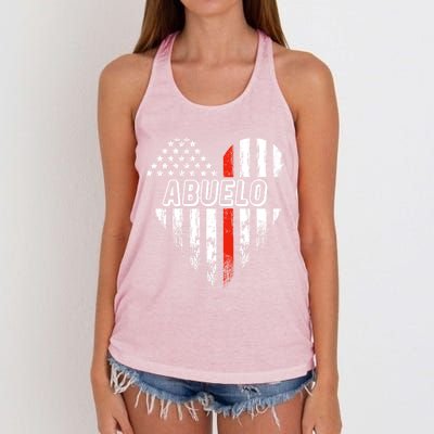 Proud Firefighter Abuelo American Flag Heart Gift Women's Knotted Racerback Tank