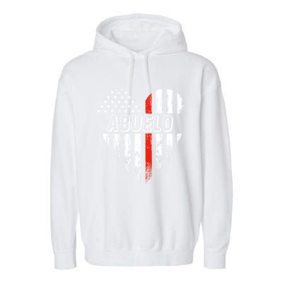 Proud Firefighter Abuelo American Flag Heart Gift Garment-Dyed Fleece Hoodie