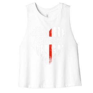 Proud Firefighter Abuelo American Flag Heart Gift Women's Racerback Cropped Tank