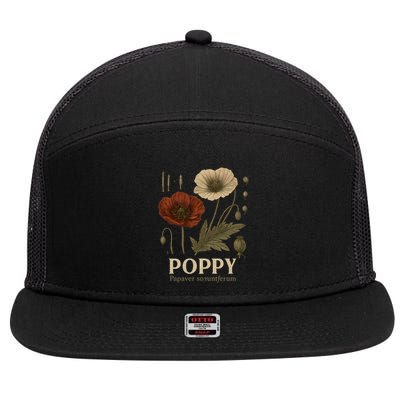 Poppy Floral Artwork 7 Panel Mesh Trucker Snapback Hat