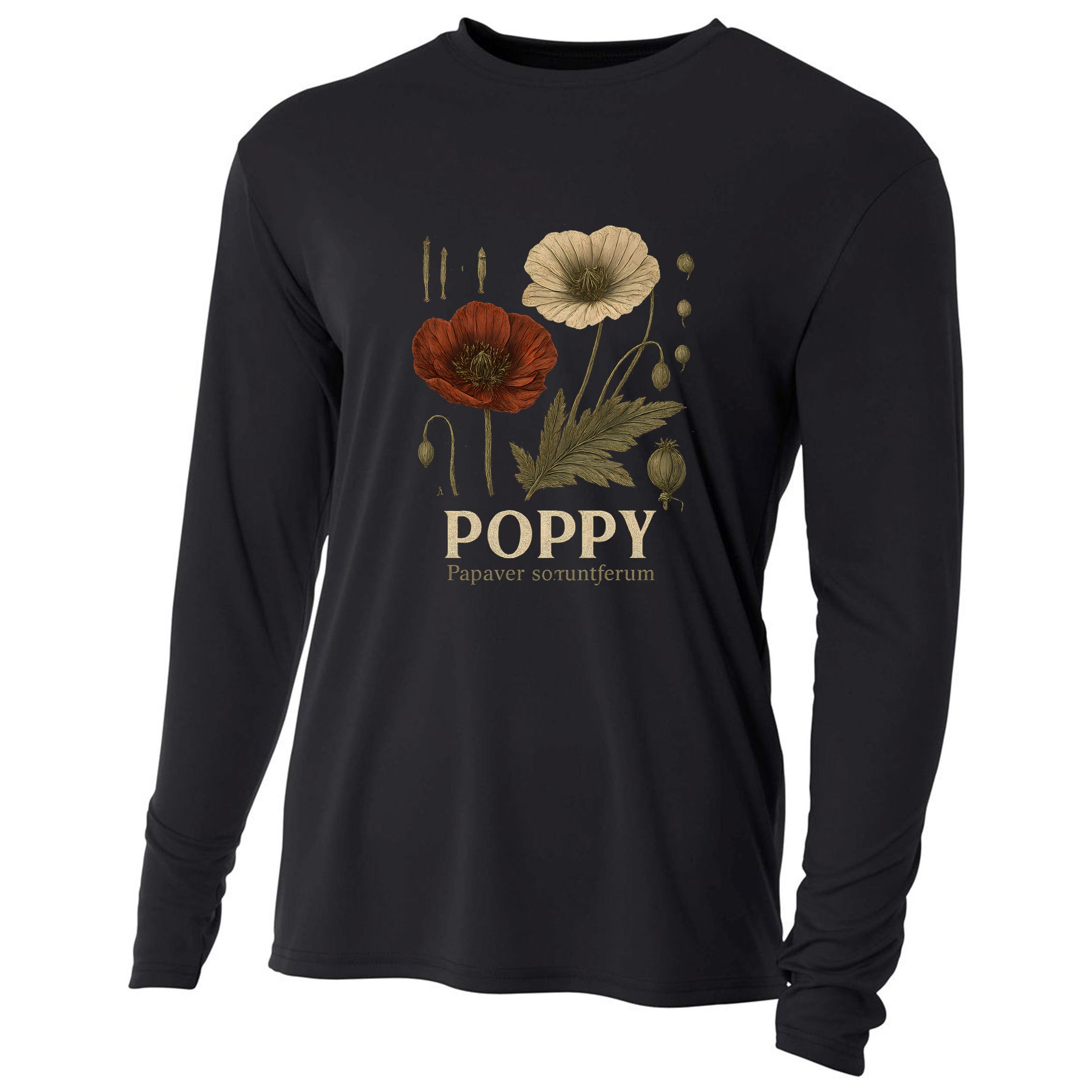 Poppy Floral Artwork Cooling Performance Long Sleeve Crew