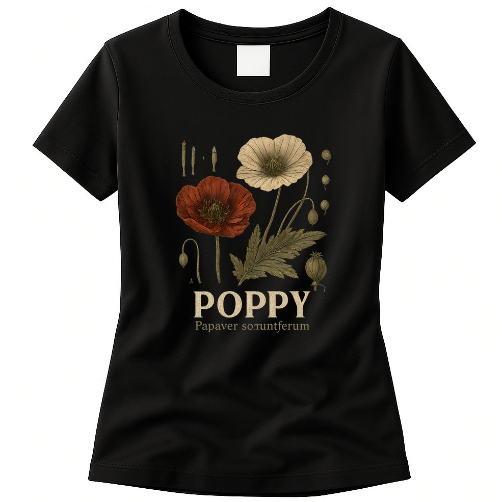 Poppy Floral Artwork Womens T-Shirt