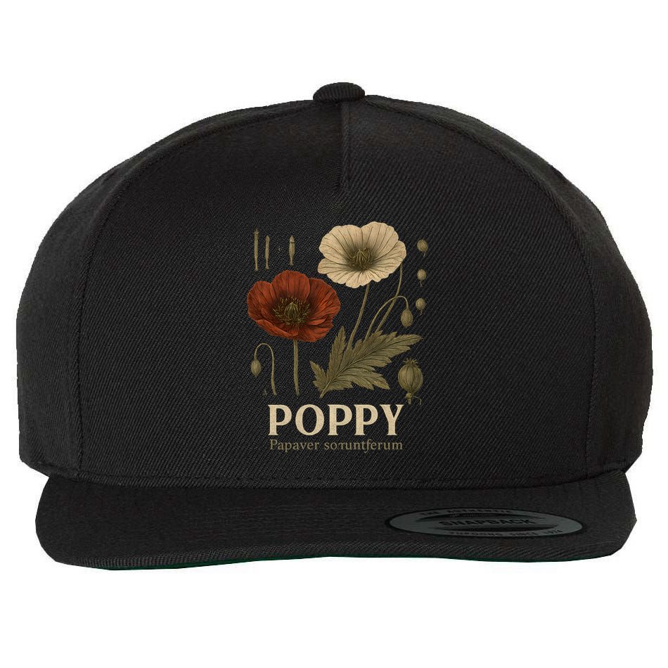 Poppy Floral Artwork Wool Snapback Cap