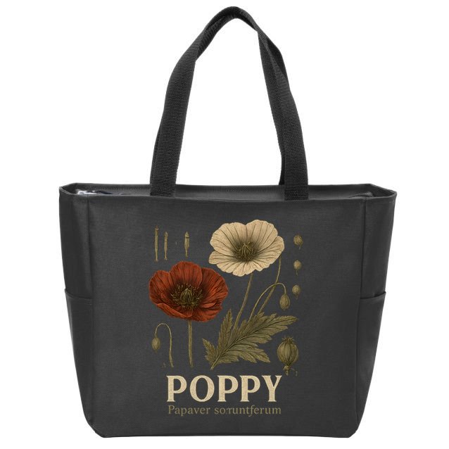 Poppy Floral Artwork Zip Tote Bag