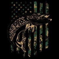 Pike Fishing American Flag Camouflage Muskie Fishing Camo Doggie Tank