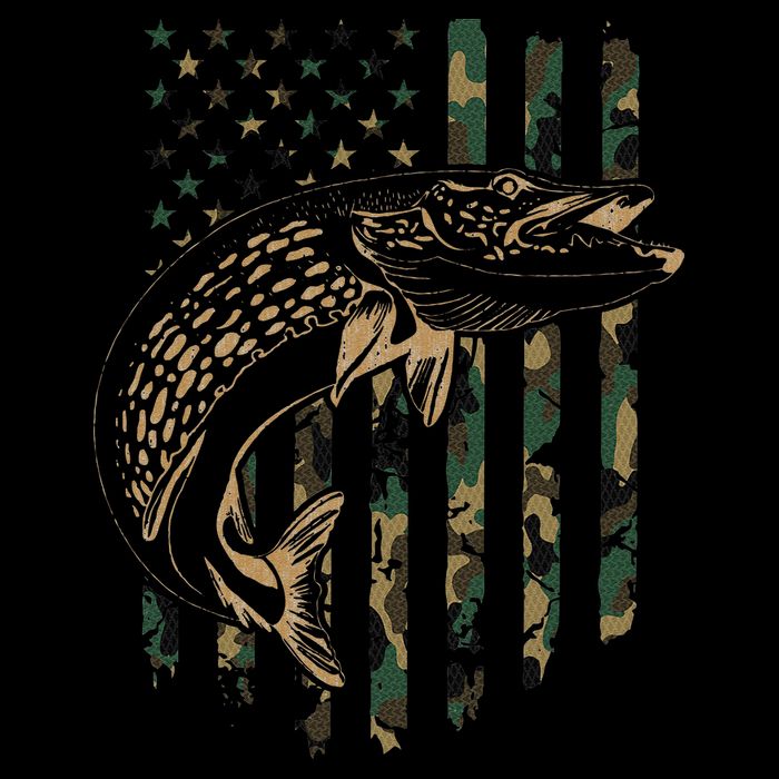 Pike Fishing American Flag Camouflage Muskie Fishing Camo Doggie Tank