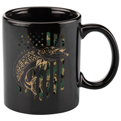 Pike Fishing American Flag Camouflage Muskie Fishing Camo 11oz C Handle Ceramic Mug