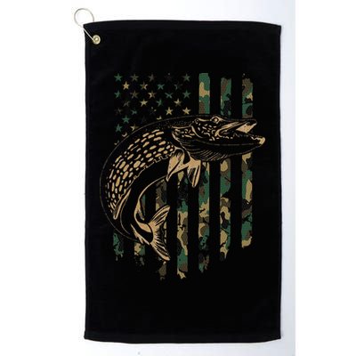 Pike Fishing American Flag Camouflage Muskie Fishing Camo Golf Towel