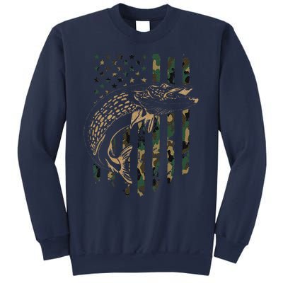 Pike Fishing American Flag Camouflage Muskie Fishing Camo Sweatshirt