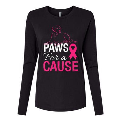 Paws For A Cause Breast Cancer Support Womens Cotton Relaxed Long Sleeve T-Shirt