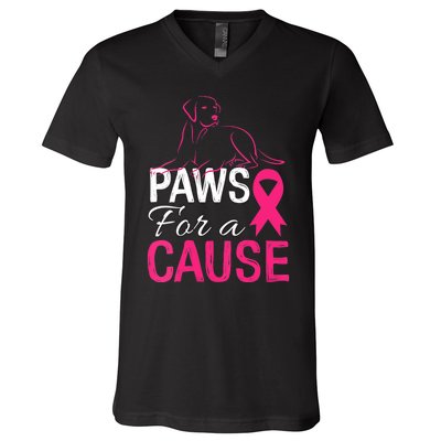 Paws For A Cause Breast Cancer Support V-Neck T-Shirt