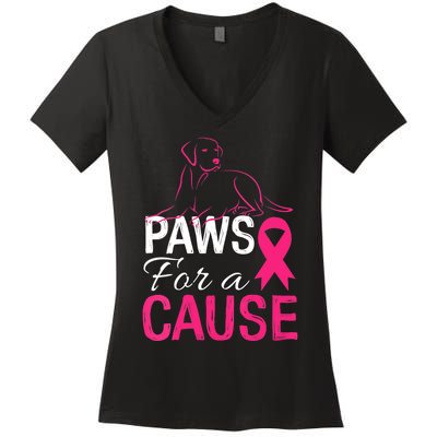 Paws For A Cause Breast Cancer Support Women's V-Neck T-Shirt