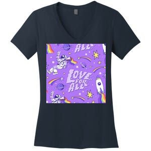 Pride Flag Astronaut Love For All Women's V-Neck T-Shirt