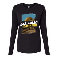 Palestine Free Arabic Calligraphy Palestinian Al Aqsa Mosque Womens Cotton Relaxed Long Sleeve T-Shirt