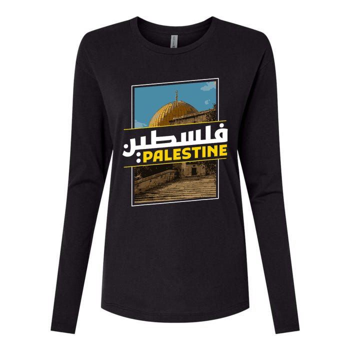 Palestine Free Arabic Calligraphy Palestinian Al Aqsa Mosque Womens Cotton Relaxed Long Sleeve T-Shirt