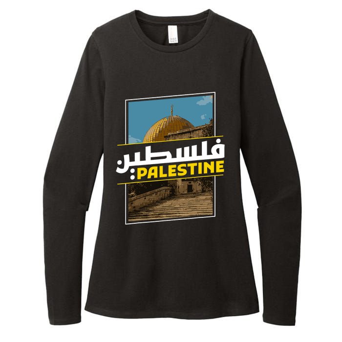 Palestine Free Arabic Calligraphy Palestinian Al Aqsa Mosque Womens CVC Long Sleeve Shirt