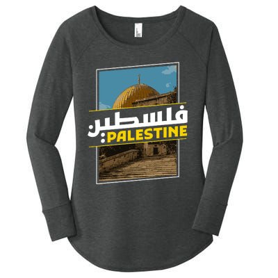 Palestine Free Arabic Calligraphy Palestinian Al Aqsa Mosque Women's Perfect Tri Tunic Long Sleeve Shirt