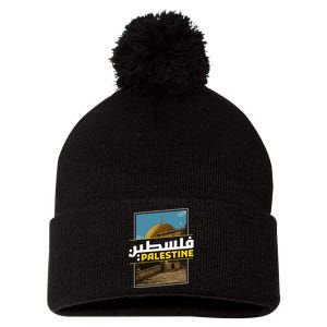 Palestine Free Arabic Calligraphy Palestinian Al Aqsa Mosque Pom Pom 12in Knit Beanie